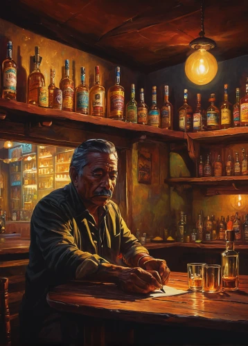 liquor bar,bartender,unique bar,drinking establishment,barman,brandy shop,tavern,apothecary,liquor store,shopkeeper,game illustration,american whiskey,cuba libre,whiskey,black businessman,barmaid,a drink,pub,merchant,bar,Conceptual Art,Fantasy,Fantasy 15