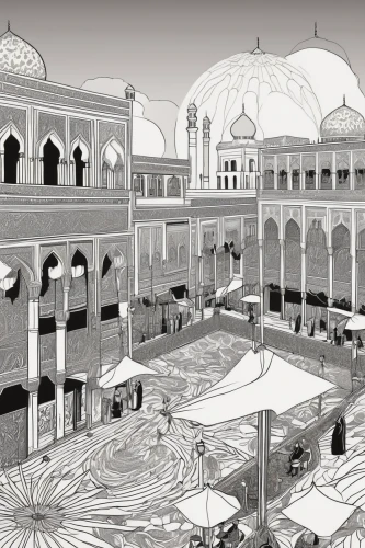 islamic architectural,grand mosque,grand bazaar,shahi mosque,caravanserai,al-aqsa,masjid nabawi,king abdullah i mosque,big mosque,al nahyan grand mosque,islamic pattern,rem in arabian nights,mosques,ibn tulun,al abrar mecca,sultan ahmed mosque,ramadan background,city mosque,alabaster mosque,persian architecture,Illustration,Black and White,Black and White 21