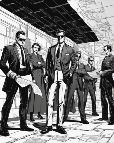 businessmen,spy visual,office line art,mafia,business men,spy-glass,suits,gentleman icons,white-collar worker,comic characters,secret service,gangstar,mono-line line art,spy,swordsmen,street dogs,agent 13,mono line art,sci fiction illustration,reservoir,Conceptual Art,Sci-Fi,Sci-Fi 05