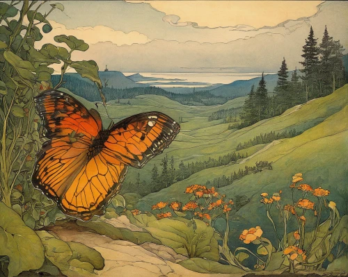 kate greenaway,lycaena phlaeas,hesperia (butterfly),melitaea,orange butterfly,ulysses butterfly,lepidopterist,vanessa (butterfly),lycaena,moths and butterflies,monarch butterfly,euphydryas,julia butterfly,butterflay,pearl crescent,pearl-bordered fritillar,chasing butterflies,butterflies,callophrys,isolated butterfly,Illustration,Retro,Retro 19