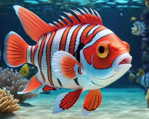 coral reef fish,blue stripe fish,triggerfish-clown,trigger fish,ornamental fish,marine fish,clownfish,rooster fish,beautiful fish,napoleon fish,nemo,red snapper,sea animals,anemone fish,discus fish,anemonefish,coral fish,foxface fish,underwater fish,pilotfish,Unique,3D,3D Character