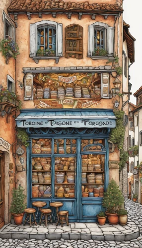 watercolor tea shop,sicilian cuisine,watercolor cafe,watercolor shops,provence,bakery,mediterranean cuisine,watercolor paris shops,pastry shop,brandy shop,provencal life,bistrot,italian food,italian painter,bistro,french food,mediterranean food,paris cafe,aix-en-provence,flower shop,Illustration,Black and White,Black and White 14