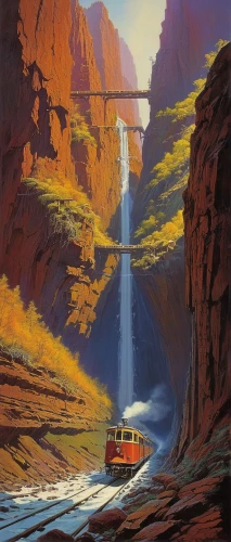 red canyon tunnel,scenic bridge,canyon,boat landscape,travel poster,glen canyon,amtrak,futuristic landscape,train route,caravan,valley,guards of the canyon,grand canyon,falls of the cliff,eldorado,low water crossing,train ride,river landscape,zion,street canyon,Conceptual Art,Sci-Fi,Sci-Fi 19