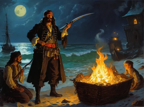 pirate treasure,pirate,pirate ship,pirates,seafaring,east indiaman,fantasy picture,seafarer,version john the fisherman,galleon,thorin,caravel,jolly roger,piracy,christopher columbus,sea god,monkey island,the night of kupala,heroic fantasy,pirate flag,Art,Classical Oil Painting,Classical Oil Painting 15