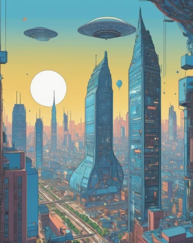 futuristic landscape,sci fiction illustration,futuristic architecture,futuristic,sci-fi,sci - fi,scifi,metropolis,city cities,sci fi,sky city,skyscrapers,compans-cafarelli,science-fiction,science fiction,alien planet,cityscape,utopian,sky space concept,alien world,Illustration,Vector,Vector 12