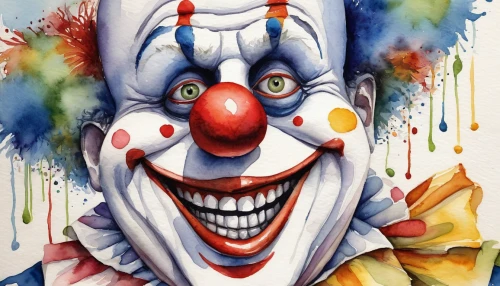 creepy clown,scary clown,horror clown,clown,rodeo clown,it,ronald,clowns,joker,watercolor pencils,jigsaw,circus,chalk drawing,big top,circus animal,watercolor painting,bodypainting,watercolor paint,watercolor,jester,Illustration,Paper based,Paper Based 24