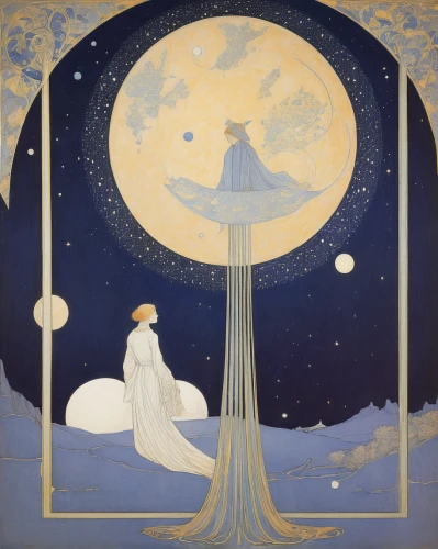 kate greenaway,rem in arabian nights,art deco woman,the snow queen,mucha,moon phase,art nouveau design,art nouveau,capricorn mother and child,alfons mucha,constellation swan,queen of the night,fairy tales,constellation lyre,moonbeam,vintage illustration,the night of kupala,suit of the snow maiden,the moon and the stars,the angel with the veronica veil,Illustration,Retro,Retro 07