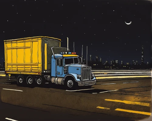 freight transport,night highway,18-wheeler,tractor trailer,trucker,freight,truck stop,truck driver,semi,trucking,semi-trailer,peterbilt,trucks,night scene,semitrailer,inland port,18 wheeler,truck,delivery trucks,long-distance transport,Illustration,Paper based,Paper Based 26