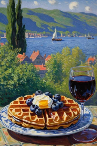 danish breakfast plate,waffles,breton,summer still-life,waffle,belgian waffle,waffle iron,breakfast table,breakfast on board of the iron,liege waffle,breakfast plate,egg waffles,oil painting,post impressionist,breackfast,waffle hearts,still life of spring,plate of pancakes,still-life,pannekoek,Art,Artistic Painting,Artistic Painting 04