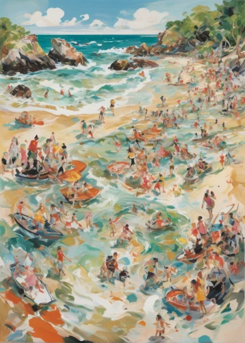 people on beach,beach landscape,waikiki beach,sea beach-marigold,tamarama,cuba beach,summer beach umbrellas,copacabana,caribbean beach,lover's beach,sea beach,regatta,beach goers,paradise beach,sandy beach,el mar,castaway beach,beach scenery,carbis bay,playa francesca,Conceptual Art,Oil color,Oil Color 18