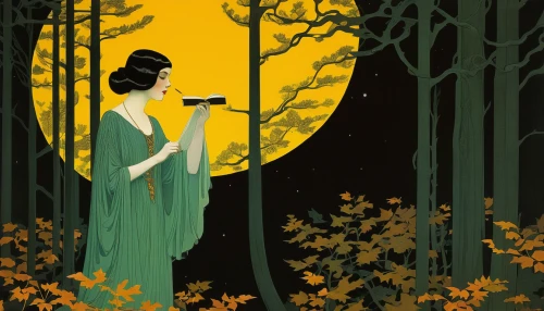 camera illustration,art deco woman,vintage illustration,silent screen,full moon day,kate greenaway,woman holding a smartphone,girl with tree,full moon,moonlit,moonshine,geisha,moonlit night,mirror in the meadow,mucha,geisha girl,moonrise,the night of kupala,a girl with a camera,astronomer,Illustration,Retro,Retro 15