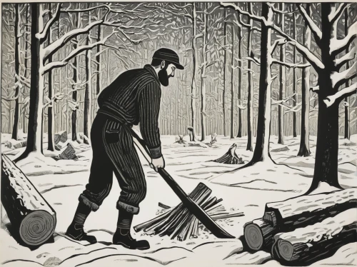 forest workers,woodsman,cool woodblock images,woodcut,farmer in the woods,woodblock prints,shovels,snow scene,deforested,logging,forest man,hunting scene,wolfman,waldmeister,lumberjack,chimney sweeper,in the winter,the labor,work in the garden,wood chopping,Art,Artistic Painting,Artistic Painting 50