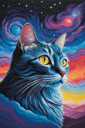 cat on a blue background,cat vector,cat image,cat,capricorn kitz,breed cat,andromeda,tabby cat,astral traveler,cat with blue eyes,cat portrait,the cat,feline,silver tabby,cat european,astral,blue eyes cat,psychedelic art,catlike,galaxy,Art,Artistic Painting,Artistic Painting 06