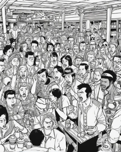 office line art,crowded,cafeteria,food line art,coloring book for adults,supermarket,coloring page,canteen,cartoon people,buddhist hell,crowd of people,the coffee shop,bookstore,coloring pages kids,workforce,crowds,vector people,grocery store,audience,shirakami-sanchi,Illustration,Black and White,Black and White 06