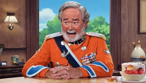 general lee,kaiser wilhelm,colonel,mozartkugel,admiral von tromp,baron munchausen,geppetto,kaiser wilhelm ii,mozartkugeln,tetleys,crudités,kris kringle,claus,chief cook,skipper,thousand island dressing,the emperor's mustache,kraft,santa clause,chef,Illustration,Japanese style,Japanese Style 01