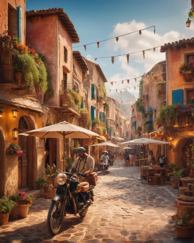 tuscan,world digital painting,mediterranean,taormina,italian painter,french digital background,italy,italia,sicilian cuisine,positano,tuscany,medieval street,souk,marrakesh,piaggio,marketplace,provence,venetian,motorcycles,mediterranean cuisine,Photography,General,Commercial