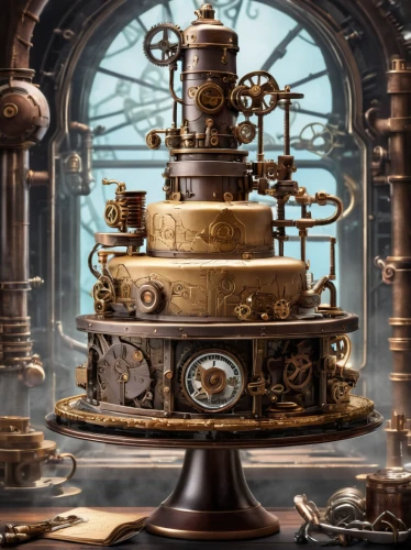 clockmaker,orrery,steampunk,steampunk gears,watchmaker,armillary sphere,cake stand,chocolate fountain,music box,clockwork,scientific instrument,astronomical clock,apothecary,mechanical puzzle,distillation,samovar,chocolatier,steam icon,ice cream maker,mousetrap,Conceptual Art,Fantasy,Fantasy 25
