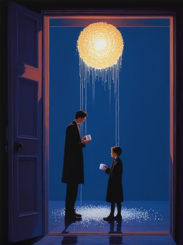 a collection of short stories for children,sci fiction illustration,mary poppins,the little girl's room,the light bulb,blue lamp,father with child,shirakami-sanchi,kids illustration,dad and son outside,book illustration,detective conan,the holiday of lights,night scene,glass painting,han thom,man and boy,bellboy,lampshade,the mirror,Illustration,Abstract Fantasy,Abstract Fantasy 20