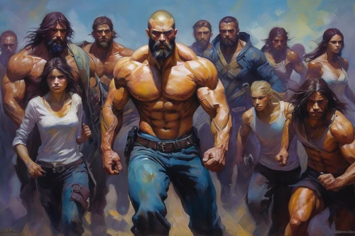 group of people,massively multiplayer online role-playing game,muscle man,dwarves,muscular,muscle icon,workout icons,disciples,body-building,fraternity,self unity,strongman,grog,body building,game art,sparta,sadhus,homer simpsons,damme,edge muscle,Illustration,Realistic Fantasy,Realistic Fantasy 30