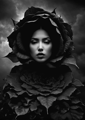 black rose,moonflower,dark gothic mood,black landscape,dark art,gothic portrait,wilted,gothic woman,mystical portrait of a girl,dark portrait,dark angel,landscape rose,photomontage,photo manipulation,fallen petals,photomanipulation,darkened,the sleeping rose,fallen flower,rosebushes,Photography,Black and white photography,Black and White Photography 07