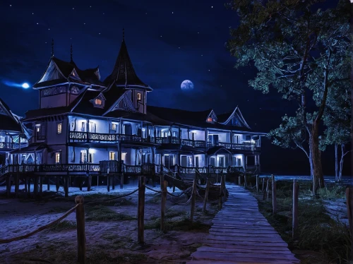 the haunted house,wild west hotel,creepy house,witch's house,haunted house,witch house,haunted castle,country hotel,ghost castle,fairy tale castle,bodie island,victorian,victorian house,house in the forest,moonlit night,mansion,house by the water,dunes house,country house,fairytale castle,Illustration,Black and White,Black and White 06