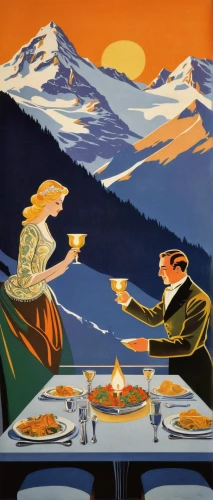 alpine restaurant,dinner for two,romantic dinner,bistrot,italian poster,fine dining restaurant,a restaurant,placemat,bistro,whistler,diner,travel poster,the dining board,outdoor dining,drive in restaurant,aperol,zermatt,dining,restaurant ratskeller,beach restaurant,Illustration,Retro,Retro 26