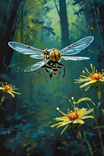 drone bee,giant bumblebee hover fly,hover fly,hornet hover fly,bumblebee fly,fireflies,flying insect,wild bee,bee,hoverfly,flower fly,firefly,pollinator,wasp,artificial fly,drawing bee,cicada,yellow jacket,bumblebees,wasps,Conceptual Art,Oil color,Oil Color 10