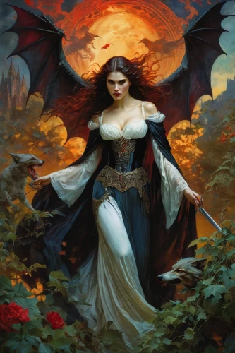 fantasy art,fantasy picture,dark angel,heroic fantasy,fantasy woman,fantasy portrait,baroque angel,vampire woman,vampire lady,fire angel,archangel,angel of death,sorceress,fallen angel,angels of the apocalypse,maiden,fire siren,uriel,the archangel,angel and devil,Conceptual Art,Fantasy,Fantasy 05