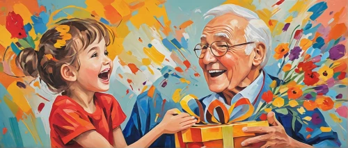 oil painting on canvas,art painting,old couple,painting technique,grandparents,glass painting,meticulous painting,pensioner,oil painting,grandparent,grandpa,grandchild,elderly man,older person,fabric painting,elderly person,mural,a gift,painting,graffiti art,Conceptual Art,Oil color,Oil Color 24