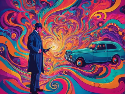 girl and car,psychedelic art,woman in the car,psychedelic,60s,lsd,vwbus,vw,van,girl in car,kaleidoscope art,vertigo,infiniti,bobby-car,acid,boho art,girl washes the car,abstract retro,kaleidoscope,car,Conceptual Art,Oil color,Oil Color 23