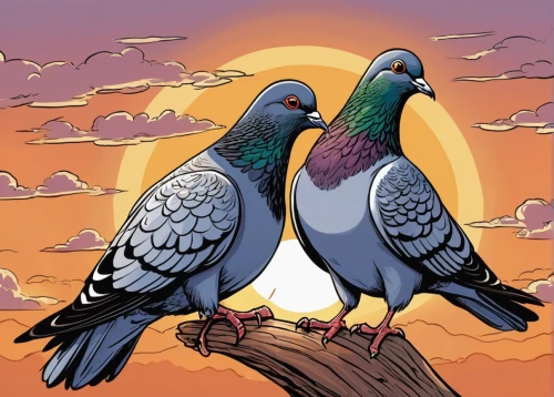 pair of pigeons,two pigeons,domestic pigeons,bird couple,passenger pigeon,plumed-pigeon,parrot couple,feral pigeons,pigeons without a background,wood pigeons,rock pigeon,pigeon birds,a couple of pigeons,doves of peace,turtledoves,common wood pigeons,pigeons,passerine parrots,speckled pigeon,field pigeon,Illustration,American Style,American Style 13