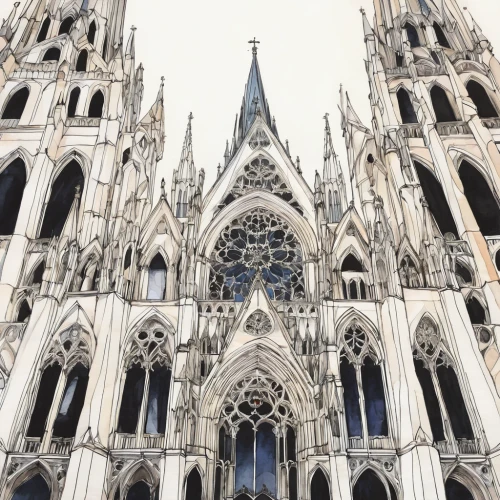 cologne cathedral,milan cathedral,ulm minster,duomo di milano,cologne panorama,cologne,gothic architecture,duomo,reims,milan,rouen,vienna,munich,cologne water,brussels,milano,matthias church,antwerp,duomo square,new-ulm,Illustration,Paper based,Paper Based 07