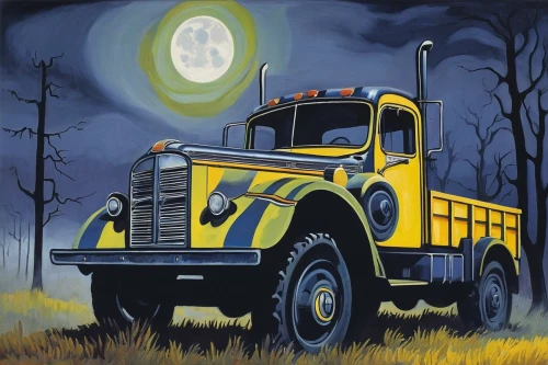 halloween truck,halloween travel trailer,day of the dead truck,magirus,super moon,moon car,tow truck,fire truck,fire apparatus,halloween car,logging truck,firetruck,tractor trailer,volunteer firefighters,school bus,old halloween car,full moon,construction vehicle,kamaz,emergency vehicle,Art,Artistic Painting,Artistic Painting 39