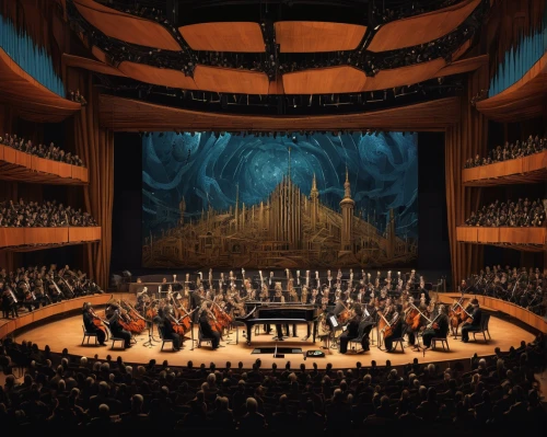 philharmonic orchestra,symphony orchestra,orchestral,disney concert hall,concert hall,orchestra,berlin philharmonic orchestra,sibelius,disney hall,symphony,orchesta,walt disney concert hall,orchestra division,stage curtain,concertmaster,musical dome,sydney opera,concert stage,choir master,immenhausen,Illustration,Realistic Fantasy,Realistic Fantasy 12