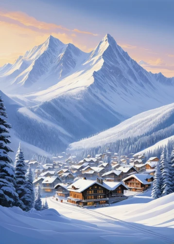 snow landscape,ski resort,christmas landscape,alpine village,winter landscape,snowy landscape,winter village,mountain huts,snow scene,winter background,christmas snowy background,ortler winter,snowy mountains,alpine region,mountain village,mountain hut,mountain settlement,the alps,mountain scene,landscape mountains alps,Illustration,Black and White,Black and White 29