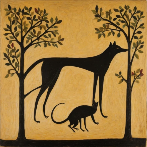 greyhound,polish greyhound,rampur greyhound,saluki,canidae,chamois with young animals,borzoi,boy and dog,ac greyhound,whippet,lurcher,ancient dog breeds,indian art,mudhol hound,girl with dog,black shepherd,capricorn mother and child,bruno jura hound,horse with cub,old english terrier,Art,Artistic Painting,Artistic Painting 47