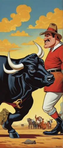 bullfight,oxen,bullfighting,bulls,dow jones,buffalo herder,bull,matador,stock markets,oxcart,rodeo,bullish,bull riding,capital markets,bovine,buffaloes,gnu,western debt and the handling,gaucho,bear market,Illustration,American Style,American Style 05