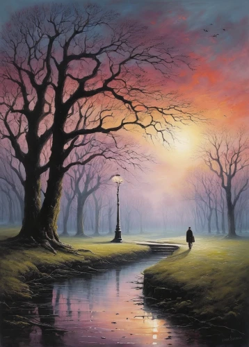 winter landscape,oil painting on canvas,landscape background,fantasy picture,lone tree,dutch landscape,purple landscape,romantic scene,art painting,halloween bare trees,fantasy landscape,autumn landscape,river landscape,evening lake,evening atmosphere,oil painting,night scene,isolated tree,bare trees,forest landscape,Conceptual Art,Fantasy,Fantasy 29