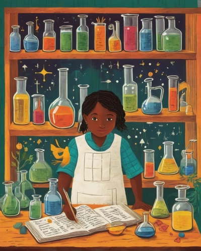 chemist,science education,science book,sci fiction illustration,apothecary,natural scientists,scientist,science fair,potions,formula lab,laboratory,researcher,alchemy,reagents,chemical laboratory,book illustration,candlemaker,cooking book cover,lab,book cover,Art,Artistic Painting,Artistic Painting 25