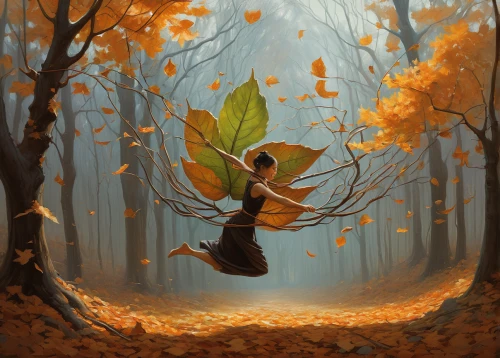 throwing leaves,falling on leaves,autumn background,fairies aloft,fallen acorn,ballerina in the woods,faerie,autumn theme,fallen leaf,child fairy,fallen leaves,autumn idyll,autumn leaves,faery,golden autumn,golden leaf,leaf background,autumn icon,girl with tree,fall leaf,Illustration,Realistic Fantasy,Realistic Fantasy 28
