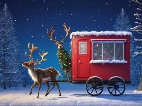 christmas caravan,sleigh with reindeer,christmas trailer,christmas travel trailer,santa sleigh,santa claus with reindeer,christmas snowy background,sleigh ride,santa claus train,reindeer from santa claus,christmas retro car,christmas scene,christmas wallpaper,christmas deer,christmas truck,sleigh,christmas landscape,christmas manger,christmas background,christmasbackground,Illustration,Paper based,Paper Based 15