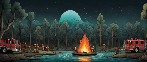 fire-fighting,forest fires,wildfires,forest fire,fire fighting water,firemen,fire land,firefighters,sci fiction illustration,fire fighting water supply,firefighting,fire fighting,campfire,fire fighters,wildfire,fire planet,campfires,campsite,night scene,the night of kupala,Illustration,Abstract Fantasy,Abstract Fantasy 19