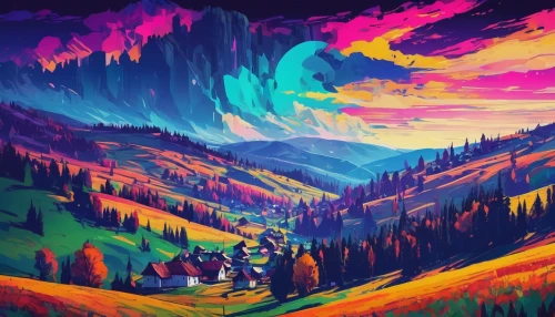 mountains,mountain scene,purple landscape,colorful background,high mountains,autumn mountains,mountain landscape,mountain,travelers,landscape background,unicorn background,valley,mountain valley,mountain world,mountainside,mountain sunrise,high landscape,crayon background,the landscape of the mountains,art background,Conceptual Art,Daily,Daily 21