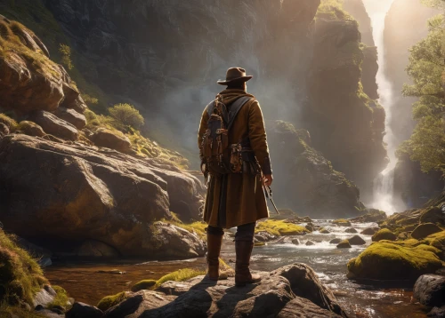 indiana jones,the wanderer,zion,pilgrim,wanderer,explorer,brown waterfall,guards of the canyon,el capitan,wander,ranger,wasserfall,mountain guide,adventurer,cinematic,hobbit,monk,el dorado,western,standing man,Photography,General,Natural