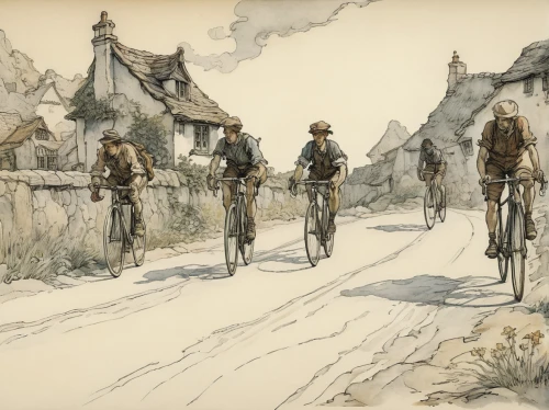 cyclists,artistic cycling,arthur rackham,the pied piper of hamelin,bicycles,bicycle racing,cyclist,bicycling,bicycle ride,cross-country cycling,bikejoring,cycling,bicycle,woman bicycle,road bicycle racing,bicycle riding,cyclo-cross,pilgrims,bicycle clothing,road bikes,Illustration,Retro,Retro 25