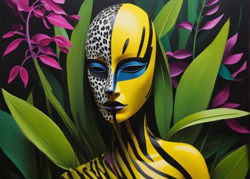 bodypainting,body painting,neon body painting,bodypaint,heliconia,glass painting,flower painting,african art,hand painting,decorative figure,graffiti art,decorative art,exotic flower,exotic plants,pollinate,art painting,meticulous painting,oil painting on canvas,wild orchid,flora,Art,Artistic Painting,Artistic Painting 34