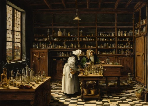 apothecary,pharmacy,brandy shop,chemist,candlemaker,david bates,barmaid,chemical laboratory,homeopathically,laboratory,pantry,alchemy,walnut oil,girl in the kitchen,medicinal materials,laboratory information,distillation,pharmacist,scientific instrument,liquor bar,Art,Classical Oil Painting,Classical Oil Painting 43