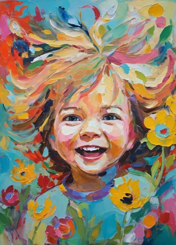 girl in flowers,little girl in wind,little girl with balloons,flower painting,oil painting on canvas,child portrait,girl in a wreath,little girl twirling,child art,oil painting,little girl running,cheery-blossom,girl picking flowers,oil on canvas,a girl's smile,child's frame,painting technique,girl in the garden,children's background,girl portrait,Conceptual Art,Oil color,Oil Color 20