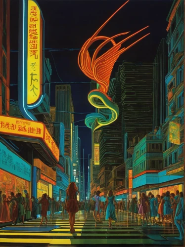 neon arrows,sci fiction illustration,kowloon,neon sign,illuminated advertising,china town,transistor,neon ghosts,birds of prey-night,phoenix,night scene,atomic age,chinatown,neon coffee,tokyo city,tokyo,neon body painting,neon light,neon human resources,kowloon city,Art,Classical Oil Painting,Classical Oil Painting 43