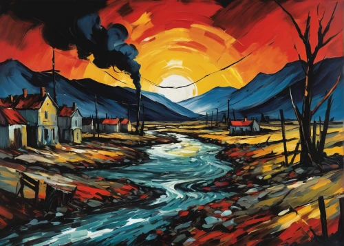 david bates,burned land,fire in the mountains,lava river,fire mountain,scorched earth,khokhloma painting,lake of fire,forest fire,free land-rose,bushfire,volcanic landscape,cd cover,burning earth,wildfire,fire land,post-apocalyptic landscape,rural landscape,november fire,glass painting,Art,Artistic Painting,Artistic Painting 37